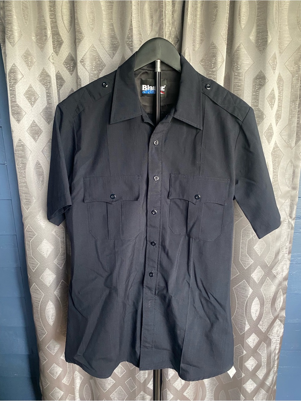 Blauer Men’s Medium Dark Navy Short Sleeve Work Uniform Shirt Wool Blend